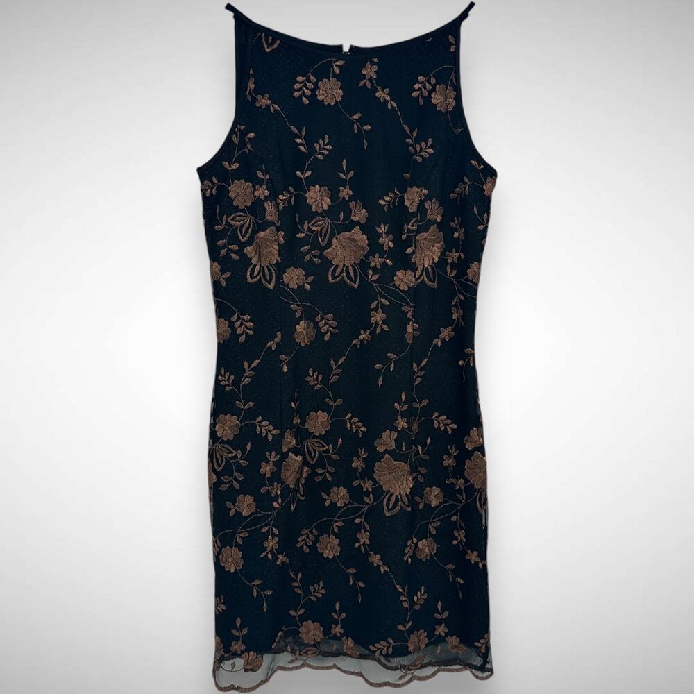 Jessica McClintock Y2K 90s Floral‎ Embroidered Sparkle High Neck Mini Dress 6